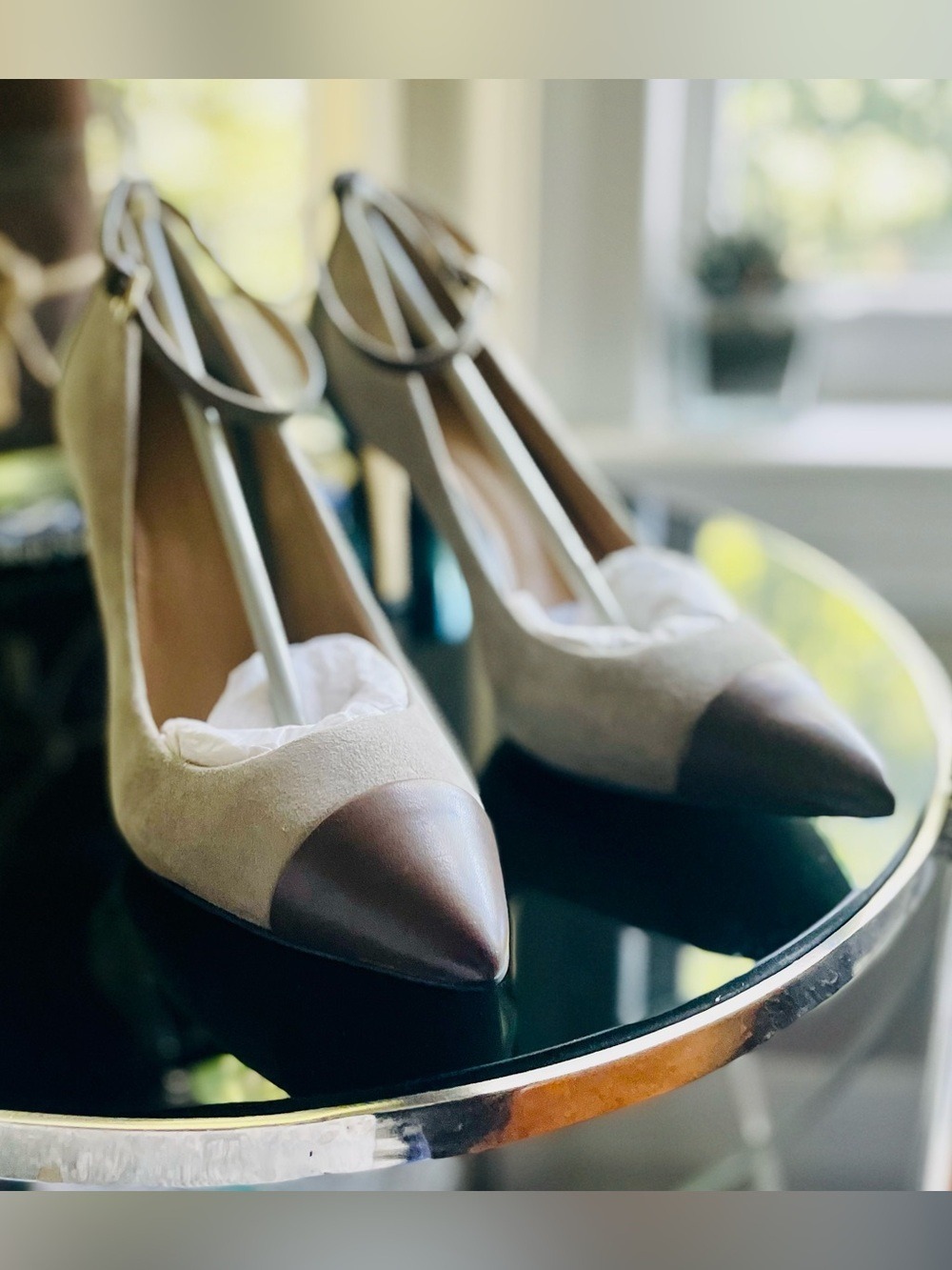 Banana Republic Two-Tone Pointed-Toe Ankle-Strap Pumps in Taupe and Brown - BNWT